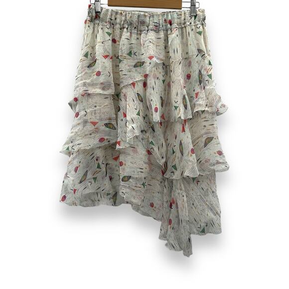 Isabel Marant Jeezon Gathered Asymmetrical Printed Silk Skirt in Erell Sz 42 - Picture 2 of 10